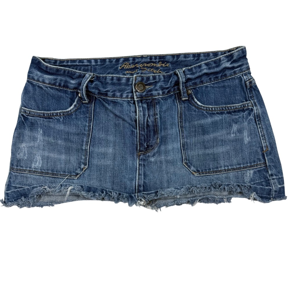 VTG Y2K Abercrombie & Fitch Denim Mini Micro Skirt Raw Hem Ultra Low Rise Sz 6